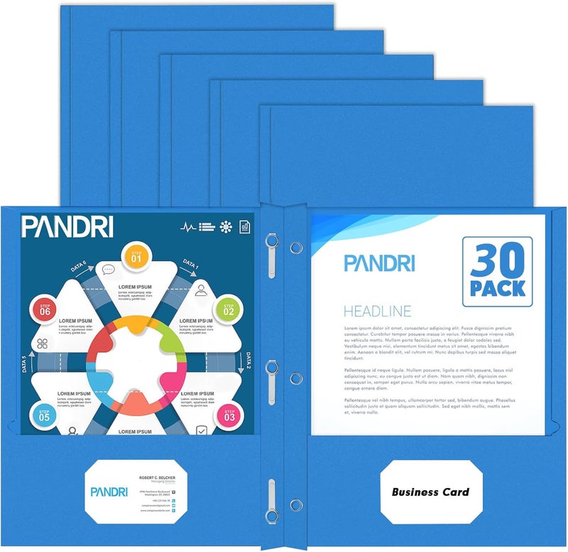 PANDRI Two Pocket Folders, 30 Pack with Prongs, Letter Size, Lightblue - Image 1